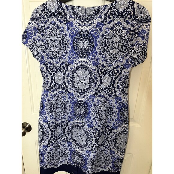 NWT Talbots Blue & White Paisley Print Sheath Dress 10P Petite Officecore Preppy - Picture 9 of 10
